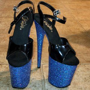 Pleaser 8 Inch Flamingo Blue Glitter Heels